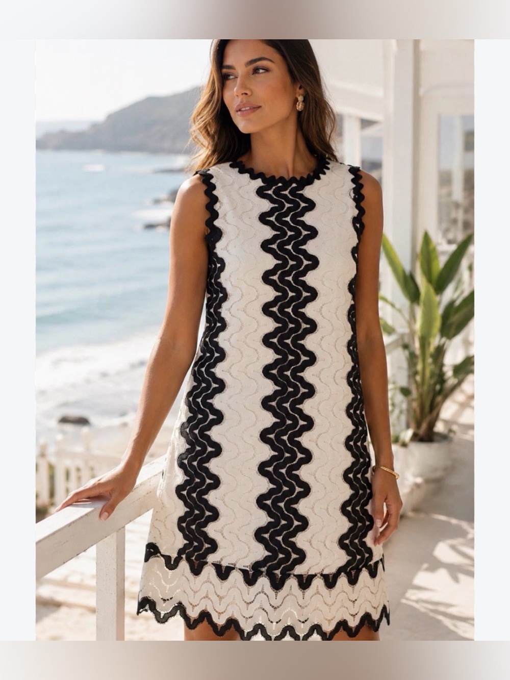 Kate Spade New York Sand Dune lace ivory and charcoal shift dress 12